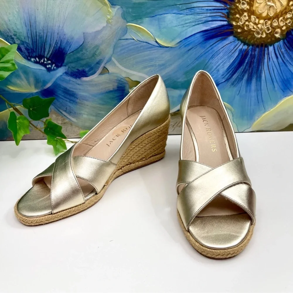 Jack‎ Rogers Palmer Crisscross Wedge Espadrille In Gold Size 8